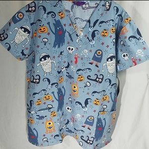 Scrub Top Halloween Size L